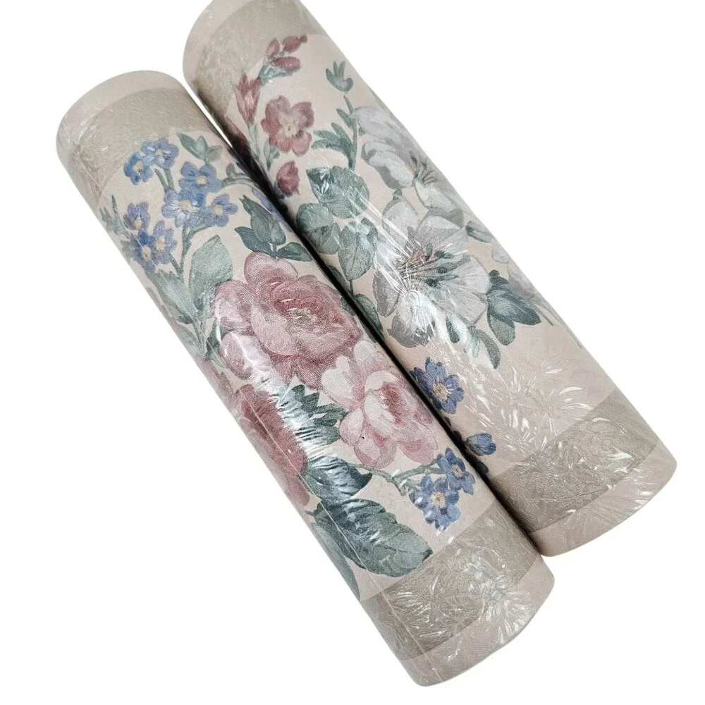 Brewster Wallpaper Border Lot 2 Rolls 5 Yds Each Pink Blue Green Floral Prepaste